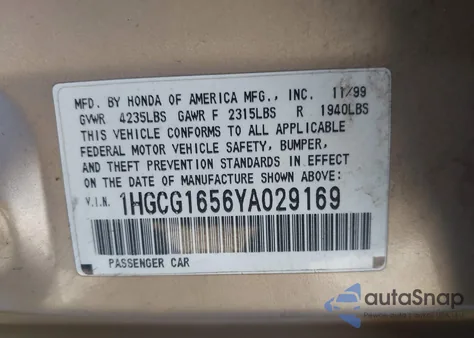 2000 Honda Accord 3.0 Ex z USA, uszkodzony, nr VIN 1HGCG1656YA029169